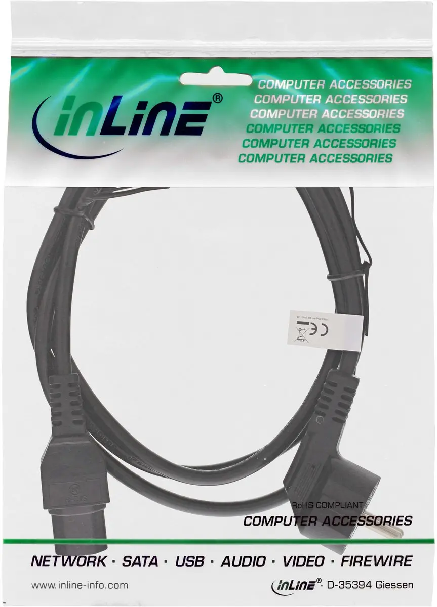 InLine C15 CEE 7/7 Stroomkabel 3x1,00mm - 1,8m - Zwart
