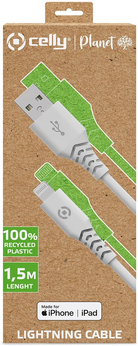 Celly Planet USB-A > Lightning Kabel 1,5m - GRSUSBLIGHTWH - Wit