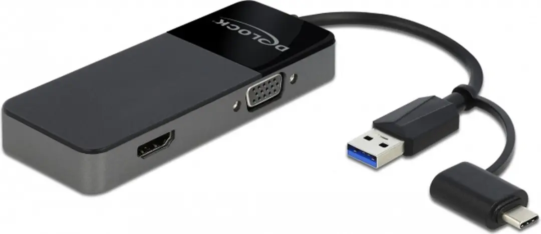 Delock USB 3.2 Gen 1 Adapter 4K HDMI+VGA - Zwart