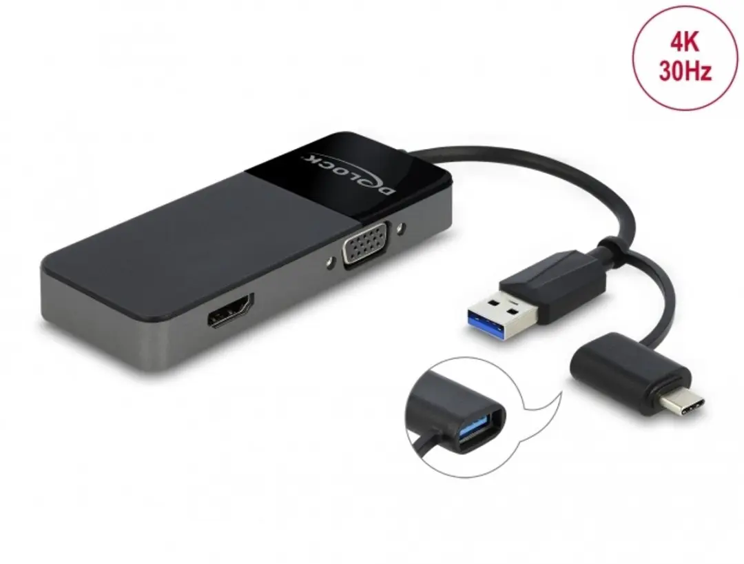 Delock USB 3.2 Gen 1 Adapter 4K HDMI+VGA