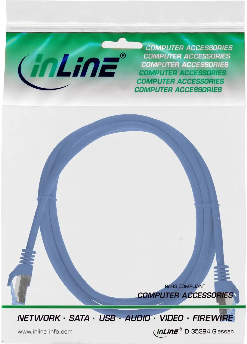 InLine Patchkabel Cat.6A S/FTP TPE LSZH CCA - 3m Blauw