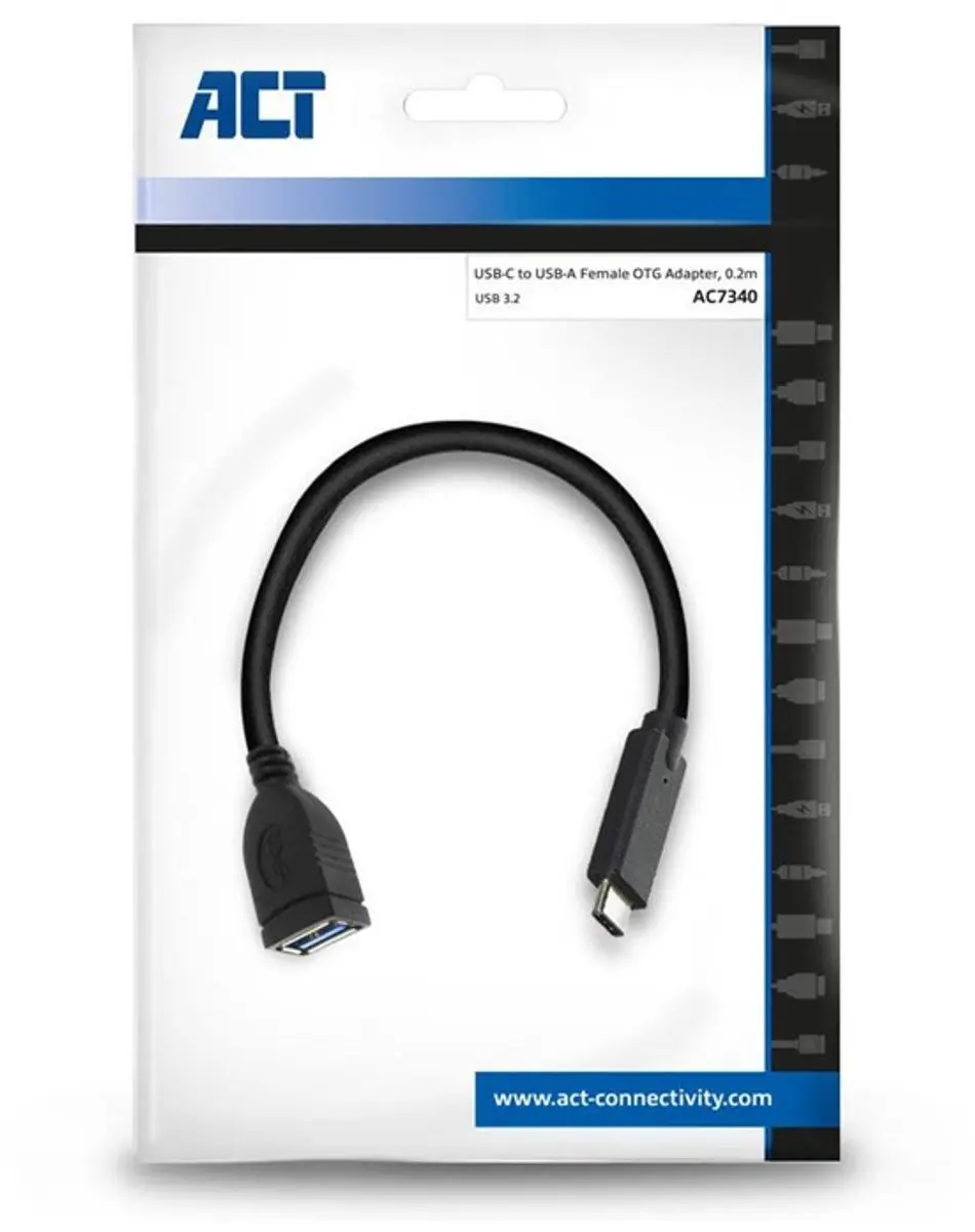 ACT AC7340 USB 3.2 Gen2 OTG Kabel - 0,2m - Zwart - afbeelding 6 van 6