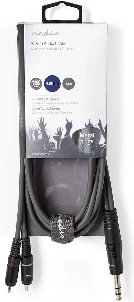 Nedis Stereo-Audiokabel 6,35mm Male 2xRCA Male - 1,50m - Donkergrijs