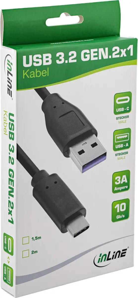 InLine USB-A naar USB-C Kabel 3.2 Gen 1x2 2m - Zwart