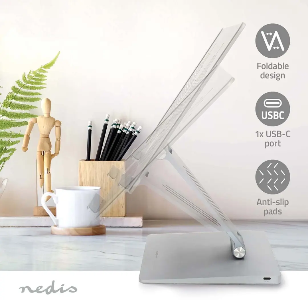 Nedis NBSTND500SI Notebookstandaard 17" - Aluminium - USB-C/HDMI