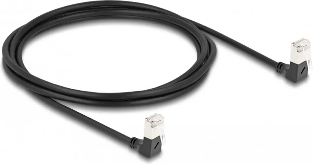 Delock RJ45 Cat.6A S/FTP Kabel 2m - 90° Zwart