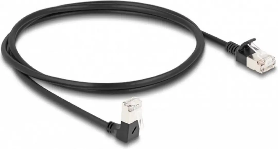 Delock RJ45 Cat.6A S/FTP Kabel 90° - 1m - Zwart