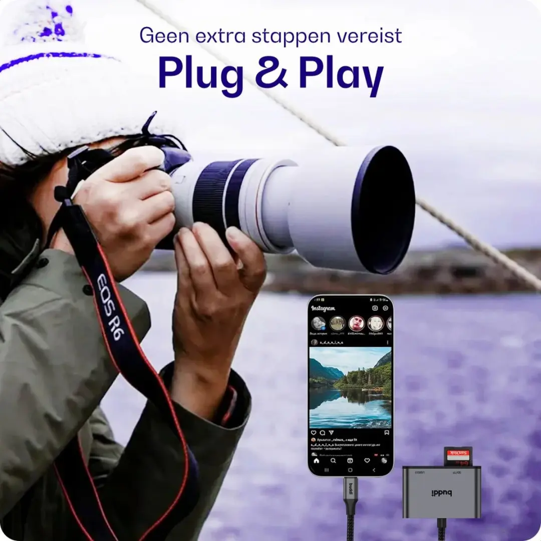 Buddi Ease USB-C SD Kaartlezer - Grijs