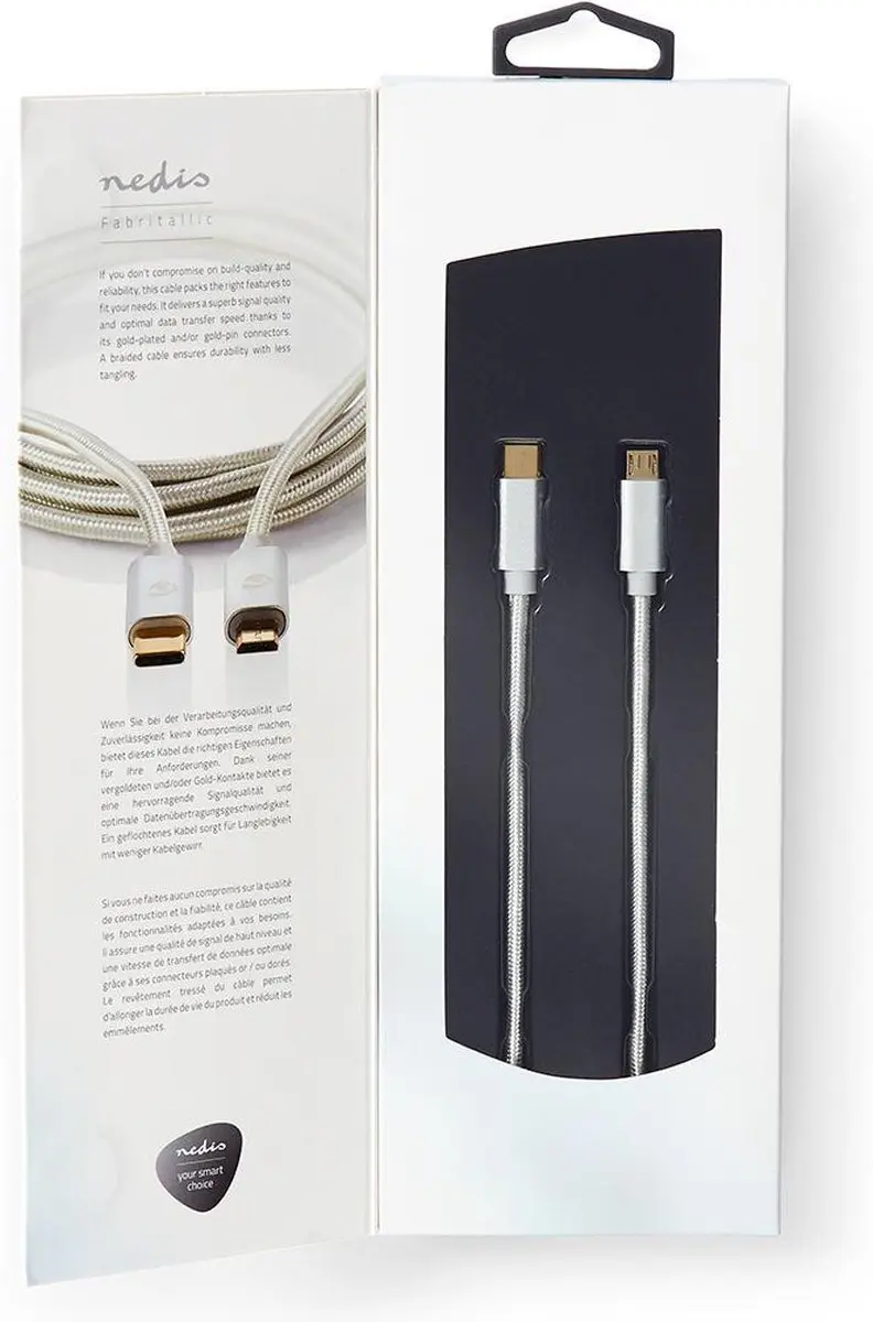 Nedis USB 2.0 USB-C naar Micro-B Kabel 10W 480Mbps 3m - Aluminium