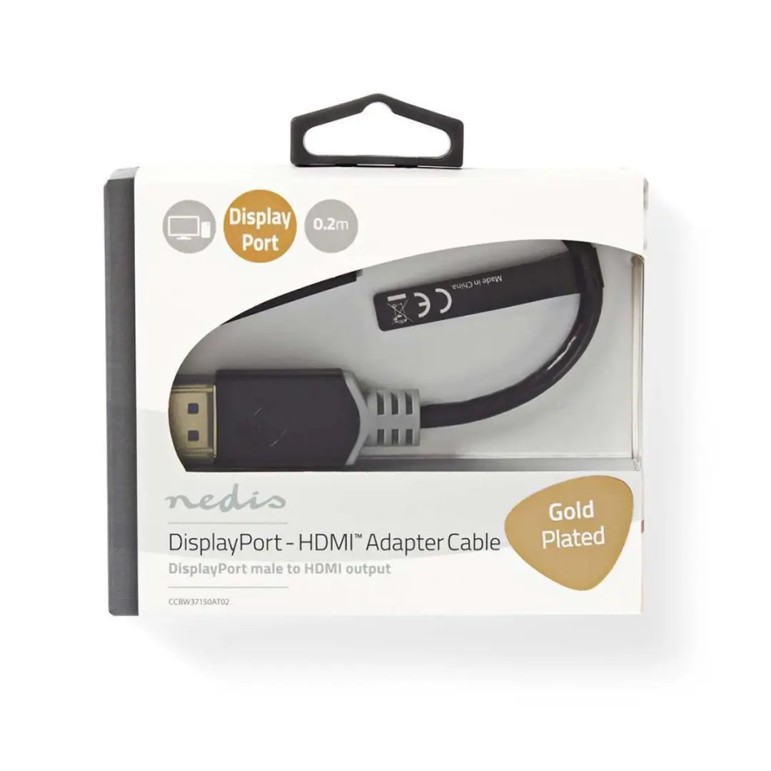 Nedis DisplayPort naar HDMI Kabel 4K@30Hz - 0,2m - Verguld - Antraciet