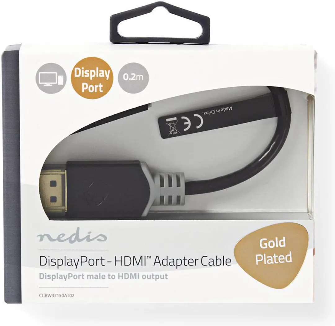 Nedis DisplayPort naar HDMI Kabel 4K@30Hz - 0,2m - Verguld - Antraciet