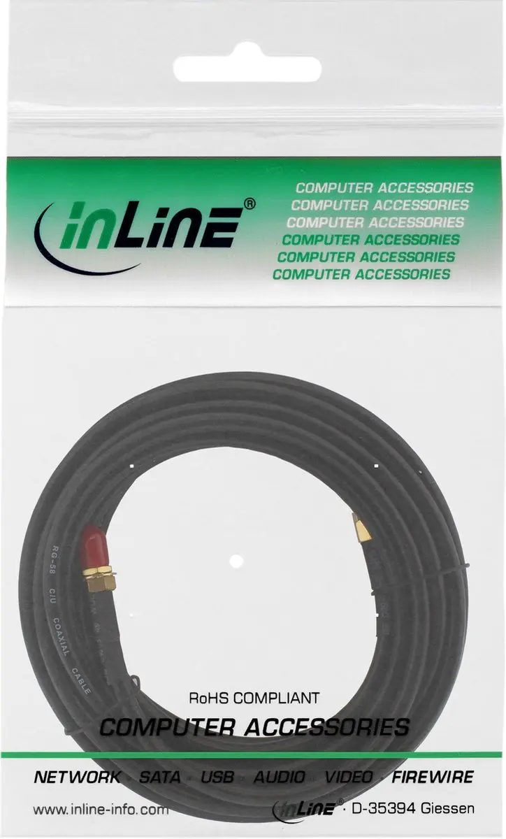 InLine RP-SMA Verlengkabel RG58 50 Ohm - 0,30m - Zwart