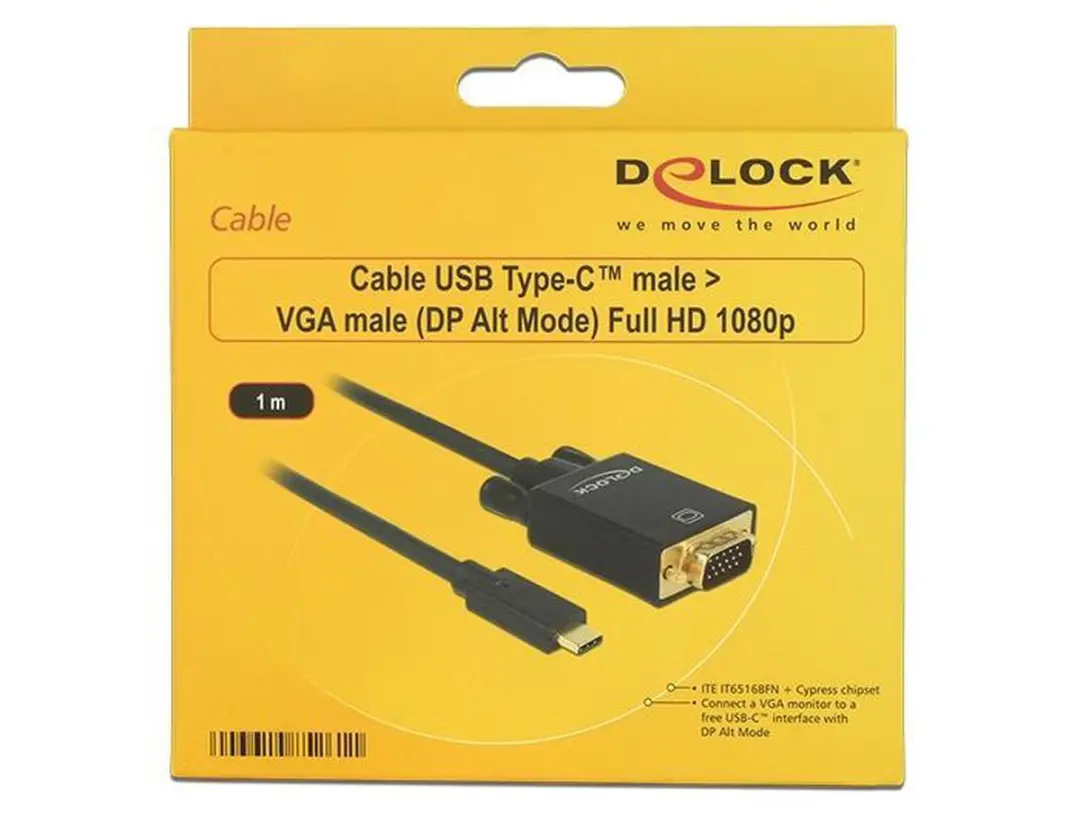 Delock USB-C naar VGA Kabel DP Alt Mode 1920x1200 - 1m - Zwart