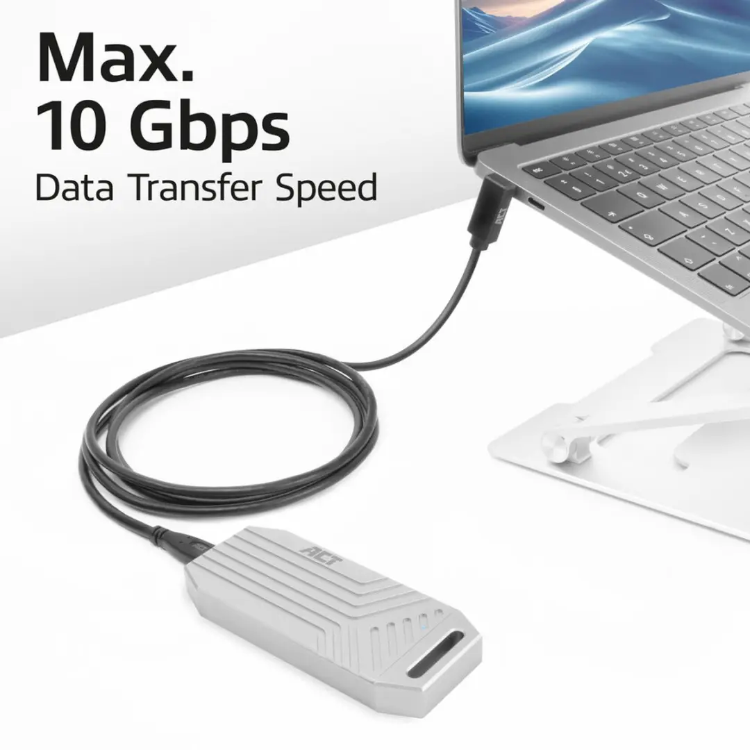 ACT AC7471 USB-C Kabel 10Gbps 60W 1m - recht naar haaks