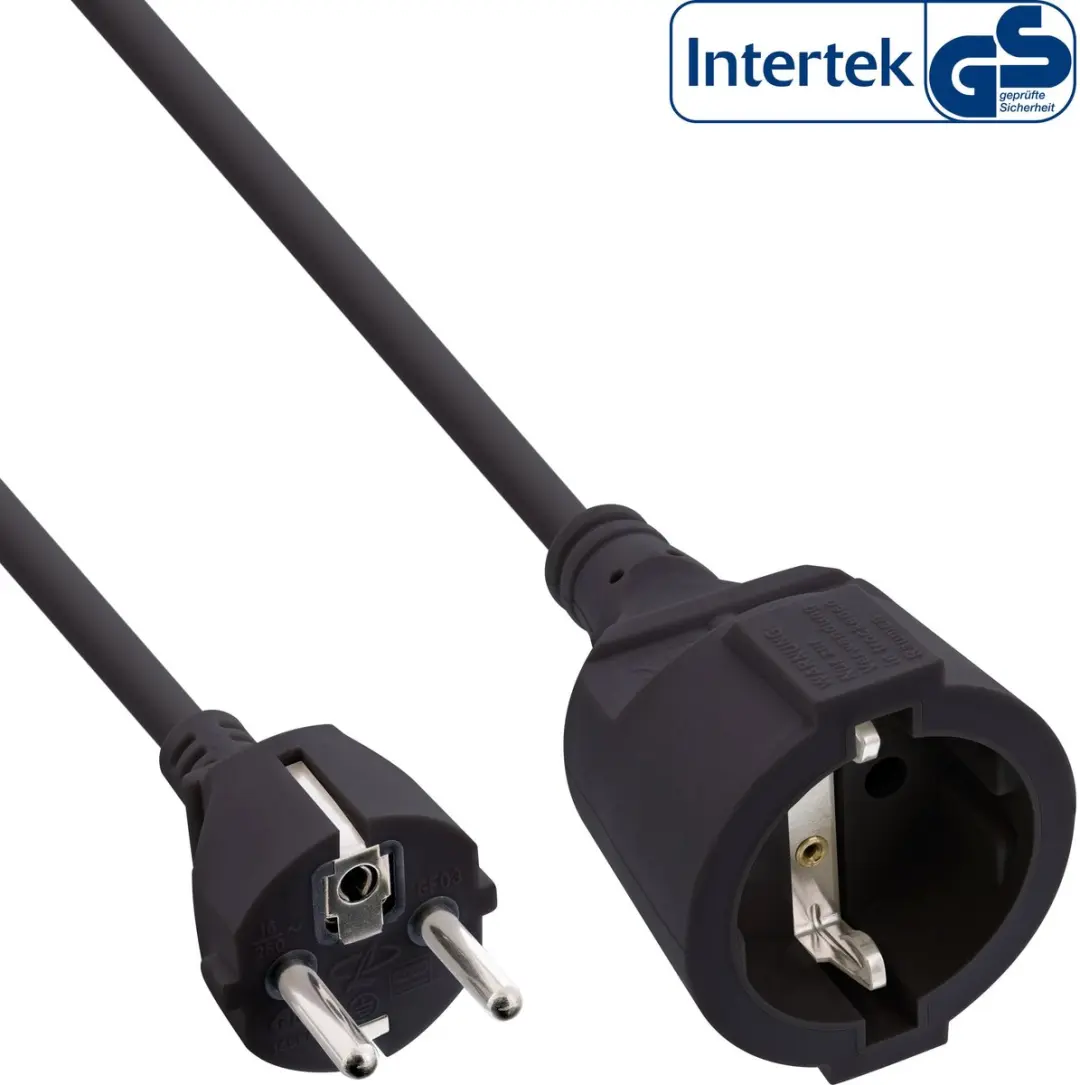 InLine CEE 7/7 & 7/3 Verlengkabel 3x1,50mm - 20m - Zwart