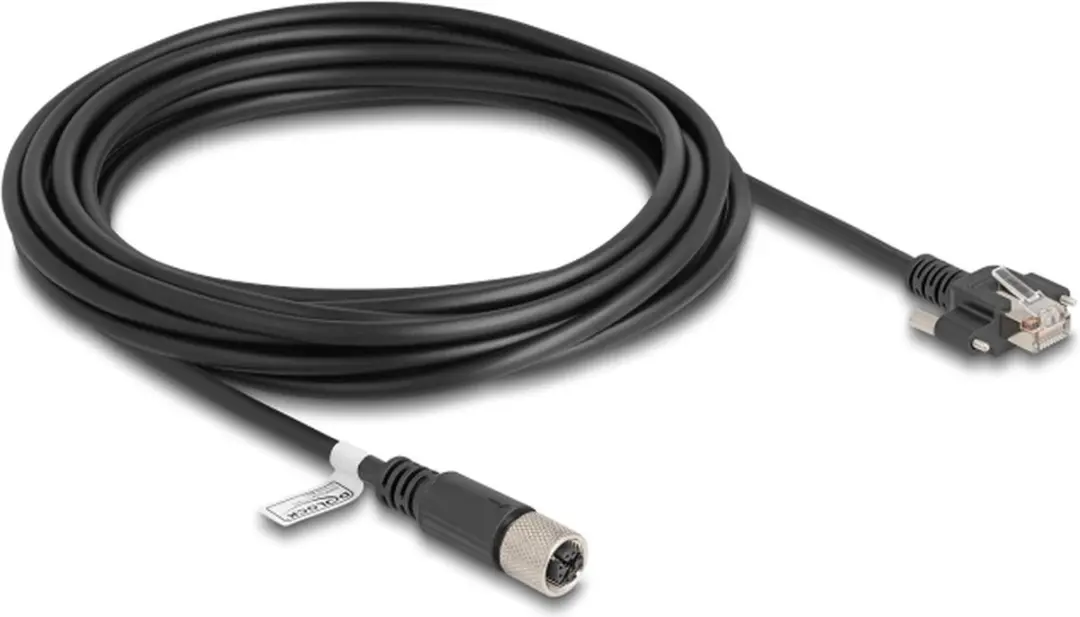 Delock M12 X-coded 8-pin Kabel - RJ45 Cat.6A S/FTP 5m - Zwart