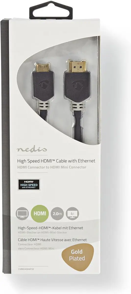 Nedis HDMI-Kabel CVBW34500AT20 4K@60Hz - 2m - Antraciet