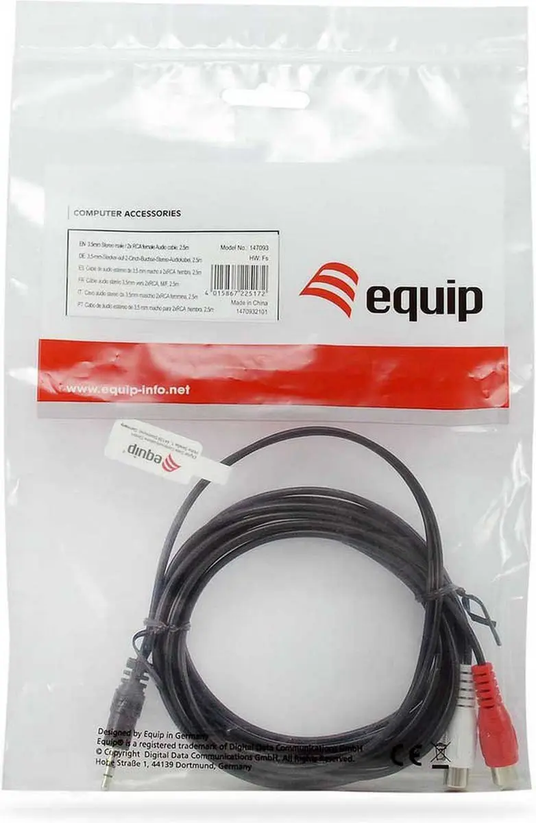 Equip Jack naar Tulp Audiokabel 2.5m - 2xRCA naar 3.5mm Jack - Zwart