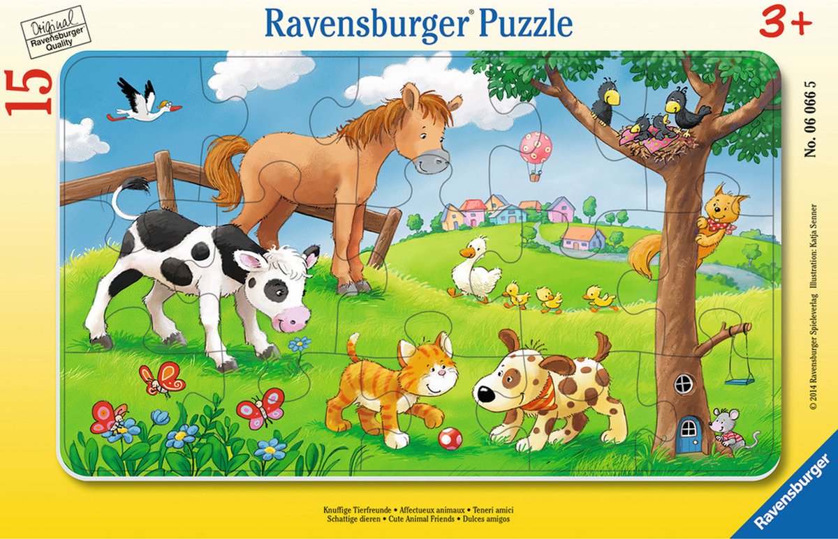 Ravensburger puzzel knuffige dierenvrienden 15 stukjes - kinderpuzzel.