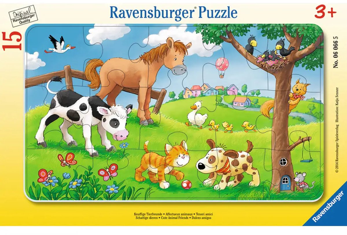 Ravensburger puzzel knuffige dierenvrienden 15 stukjes - kinderpuzzel.