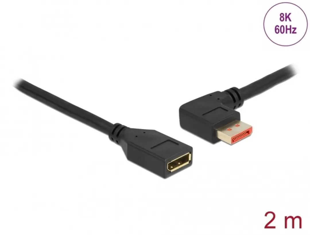 Delock DisplayPort Kabel 90° Links M/F 8K 60Hz 2m