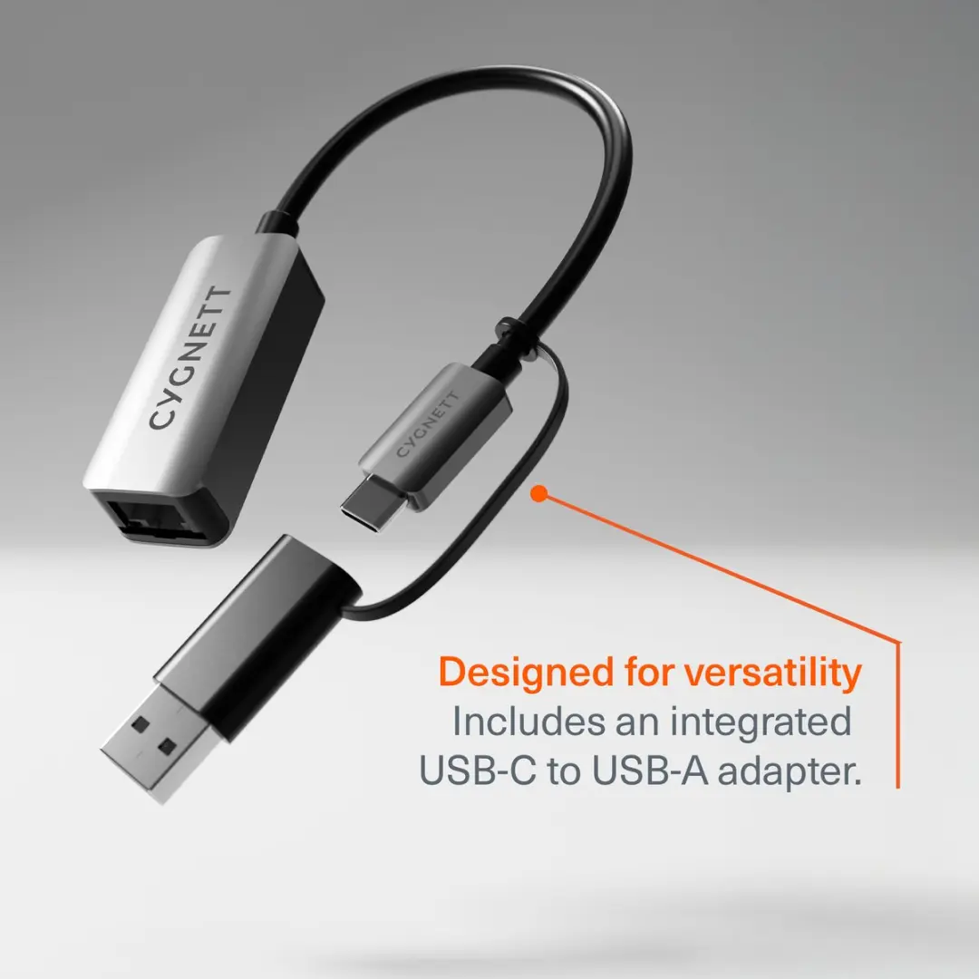 Cygnett USB-A/USB-C naar Ethernet Adapter - Zilver