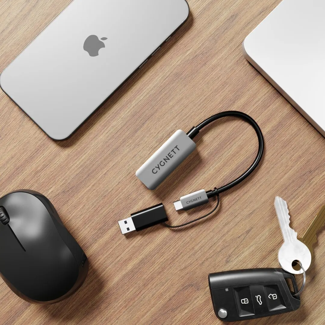 Cygnett USB-A/USB-C naar Ethernet Adapter - Zilver