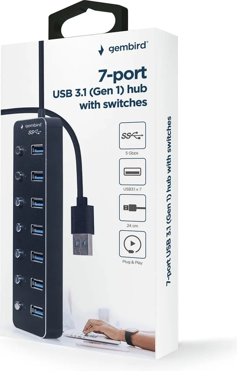 Gembird UHB-U3P7P-01 USB 3.1 Hub 7 Poorten