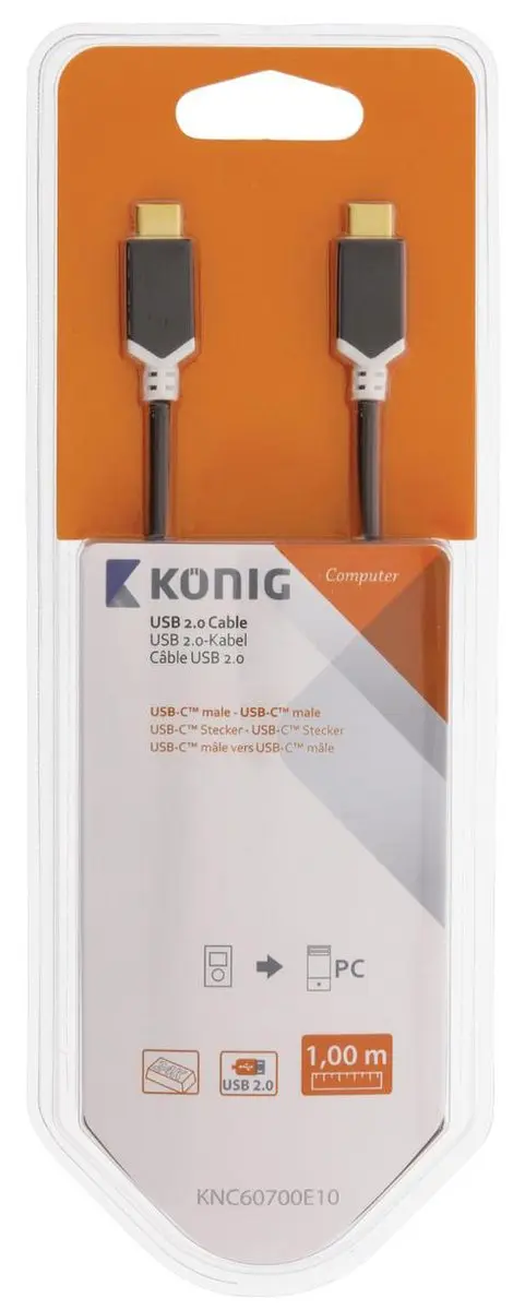Konig USB-C naar USB-C Kabel KNC60700E10 - USB2.0 - 1m - Zwart
