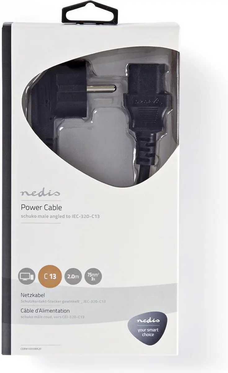 Nedis Stroomkabel Type F CEE 7/7 Male IEC-320-C13 - 2m - Zwart