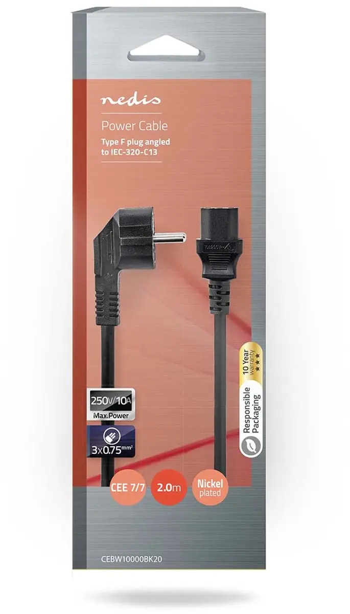 Nedis Stroomkabel Type F CEE 7/7 Male IEC-320-C13 - 2m - Zwart