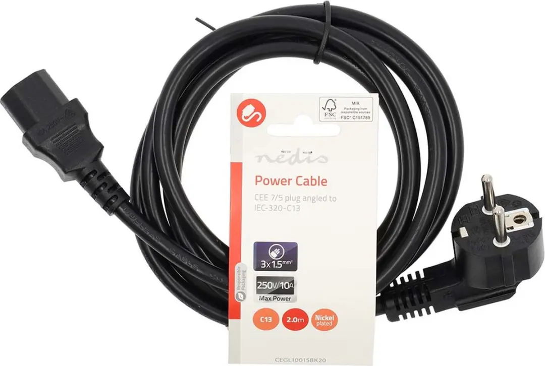 Nedis Stroomkabel Type F CEE 7/7 Male IEC-320-C13 - 2m - Zwart