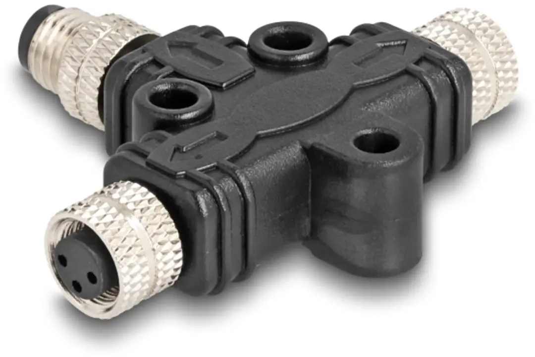 Delock M8 T-Splitter A-coded 3-pin - 1x M naar 2x V - Zwart