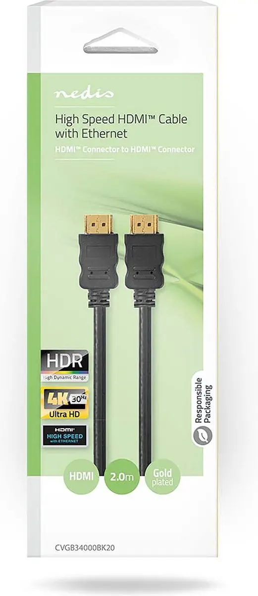 Nedis HDMI-Kabel CVGB34000BK20 4K@30Hz - 2m - Zwart