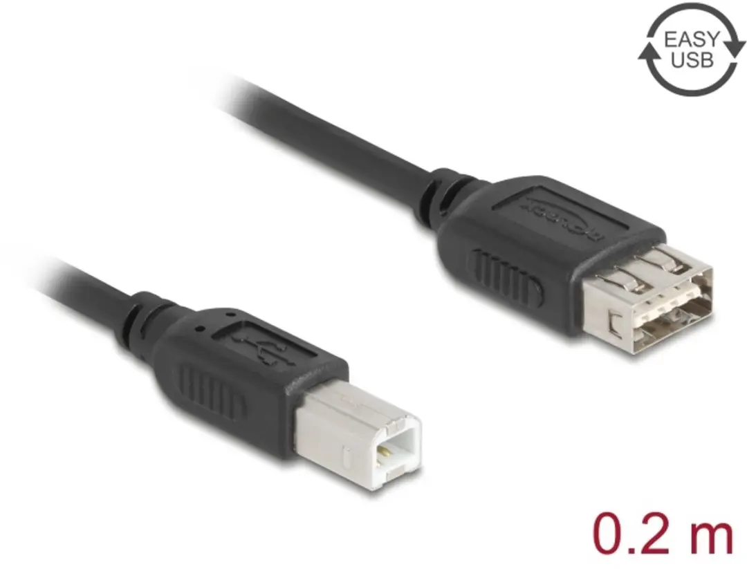 Delock USB 2.0 Kabel Type-B naar Type-A Vrouwelijk 0.2m - Zwart