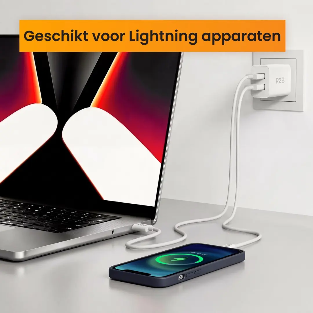 R2B USB-A Lightning Oplaadkabel 1 Meter - Wit