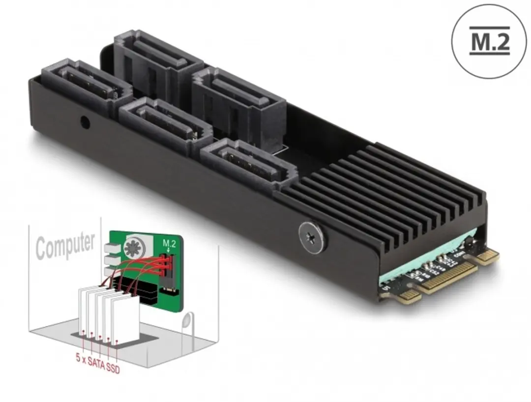 Delock M.2 2280 Key B+M naar 5x SATA Converter