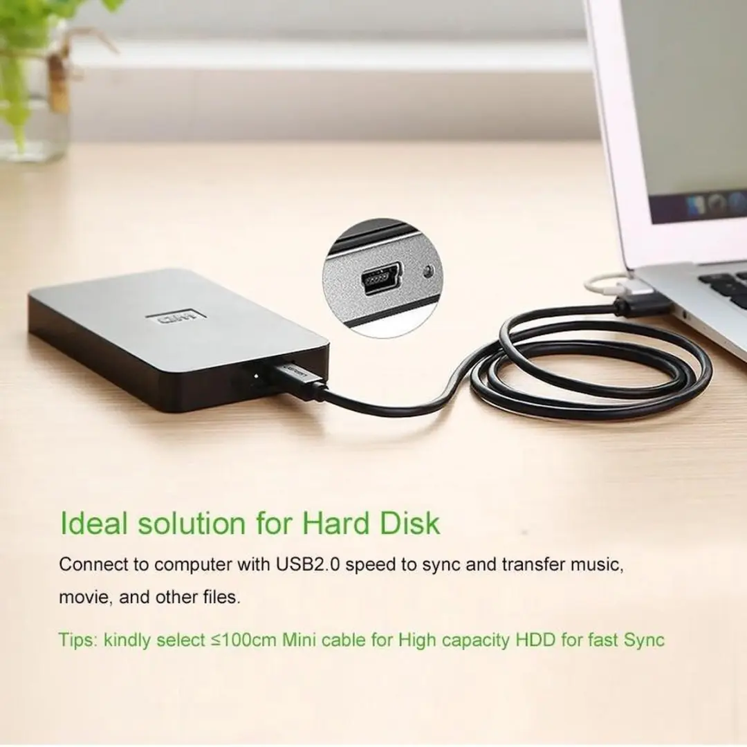 UGREEN USB 2.0 A naar Mini-USB Kabel 100cm - Zwart