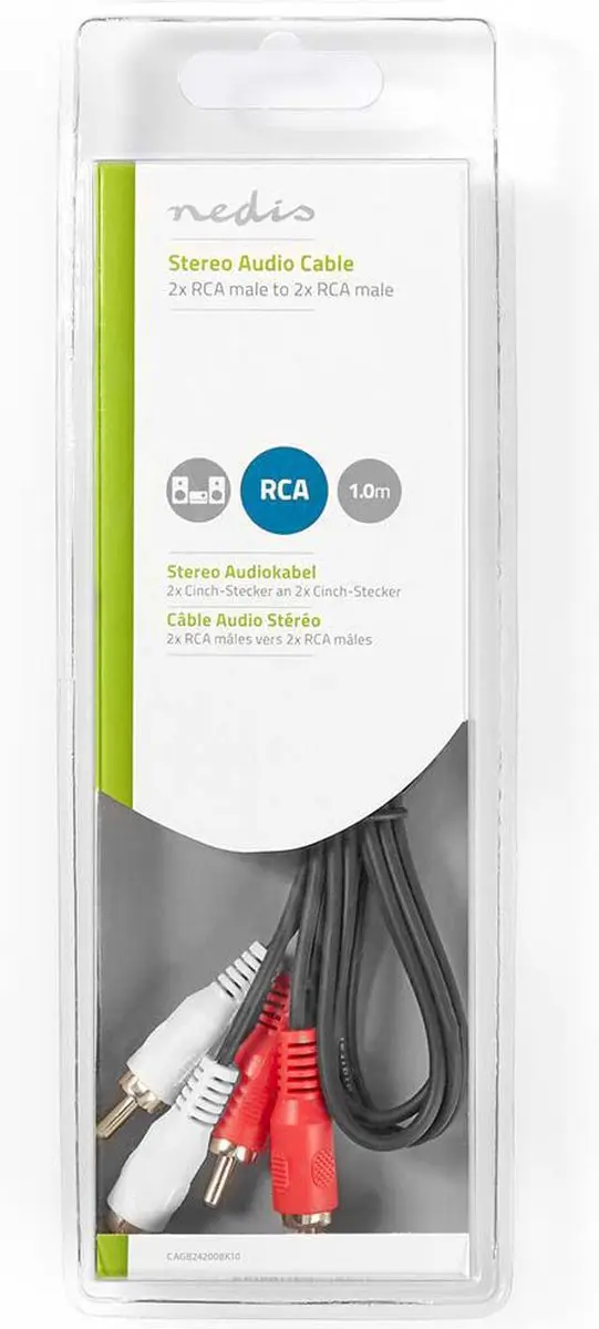 Nedis Stereo-Audiokabel CAGB24200BK10 - 2x RCA Male - 1m - Zwart