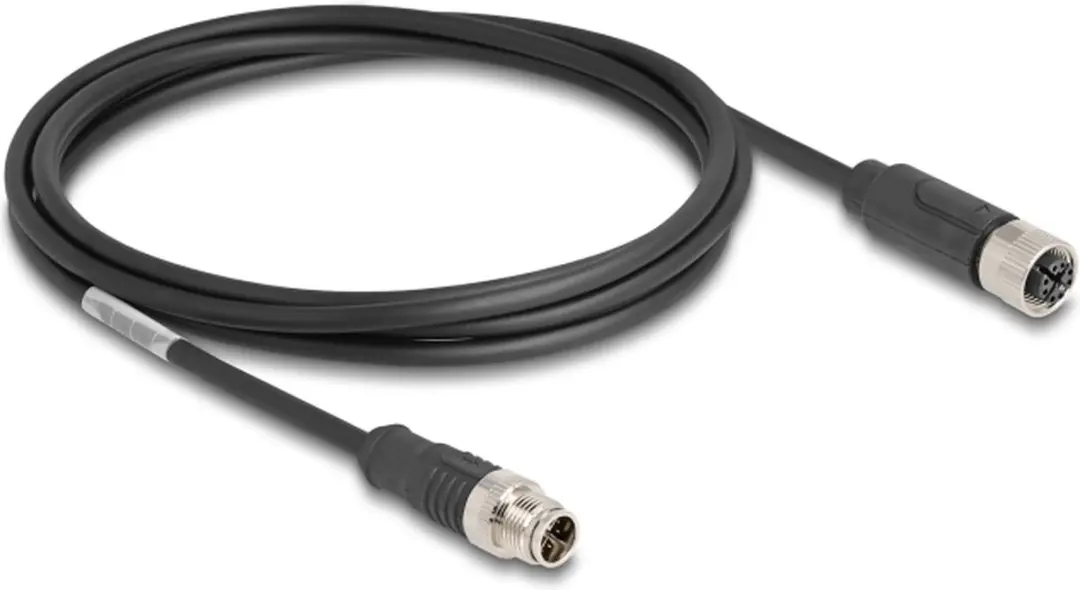 Delock M12 8-pins X-gecodeerde Netwerkverlengkabel CAT5e 2m - Zwart