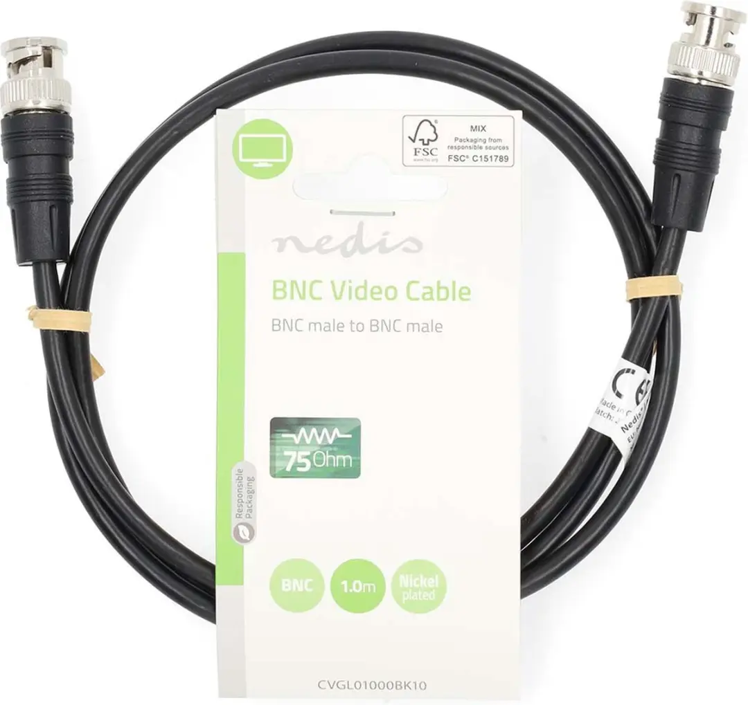 Nedis BNC-Videokabel CVGL01000BK10 - 1m - Zwart
