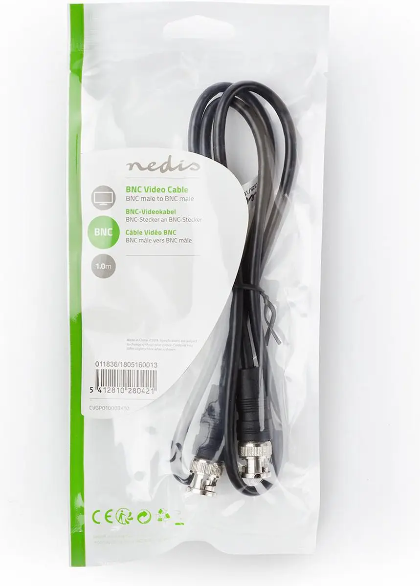 Nedis BNC-Videokabel CVGL01000BK10 - 1m - Zwart