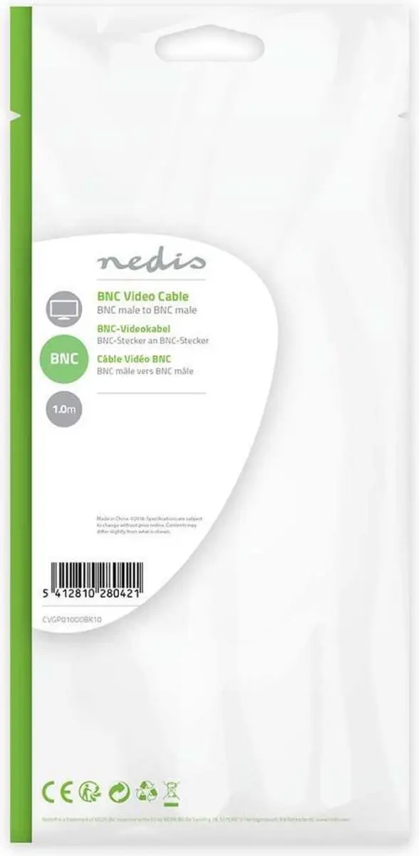 Nedis BNC-Videokabel CVGL01000BK10 - 1m - Zwart