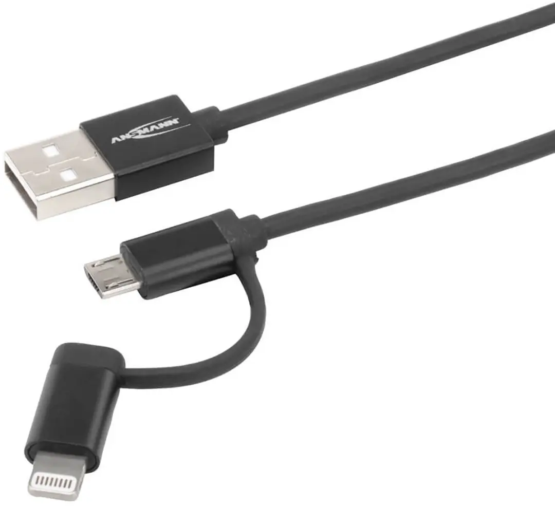 Ansmann 2-in-1 USB-kabel 1,2m - Zwart