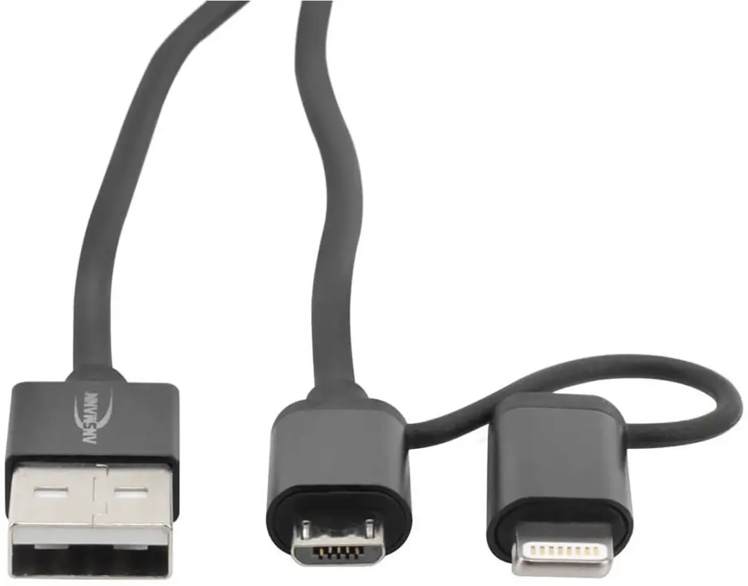 Ansmann 2-in-1 USB-kabel 1,2m - Zwart