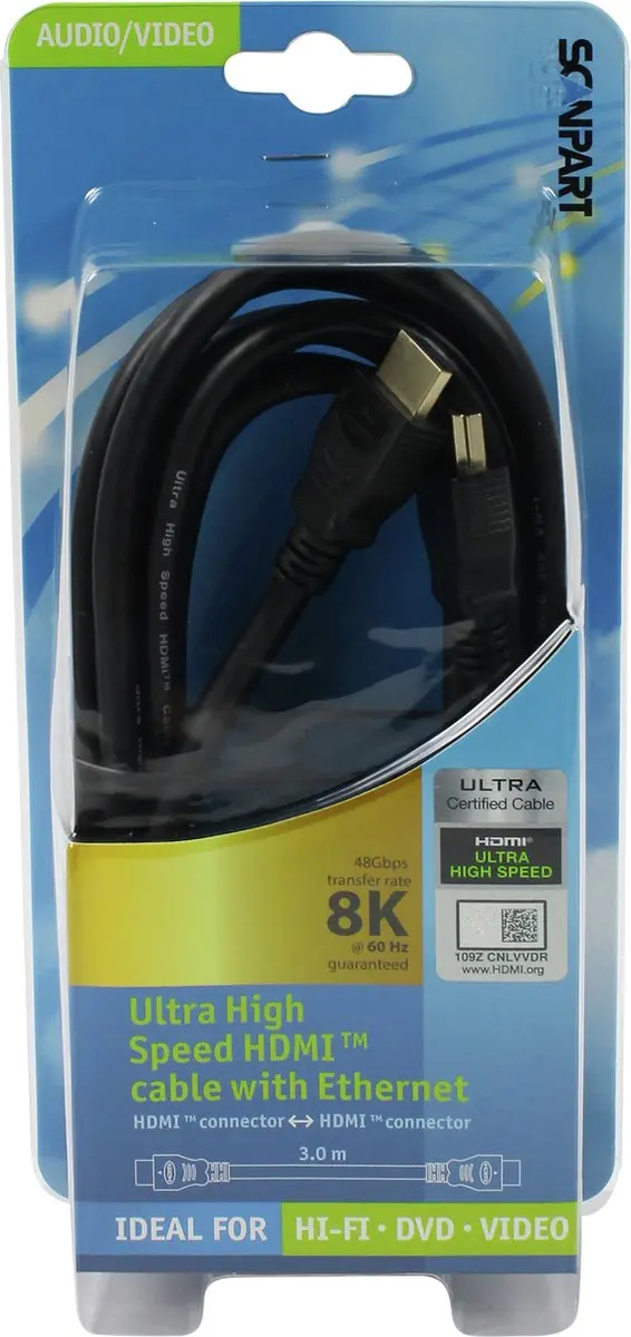 Scanpart HDMI Kabel 3m 8K@60Hz 48Gbps - Zwart