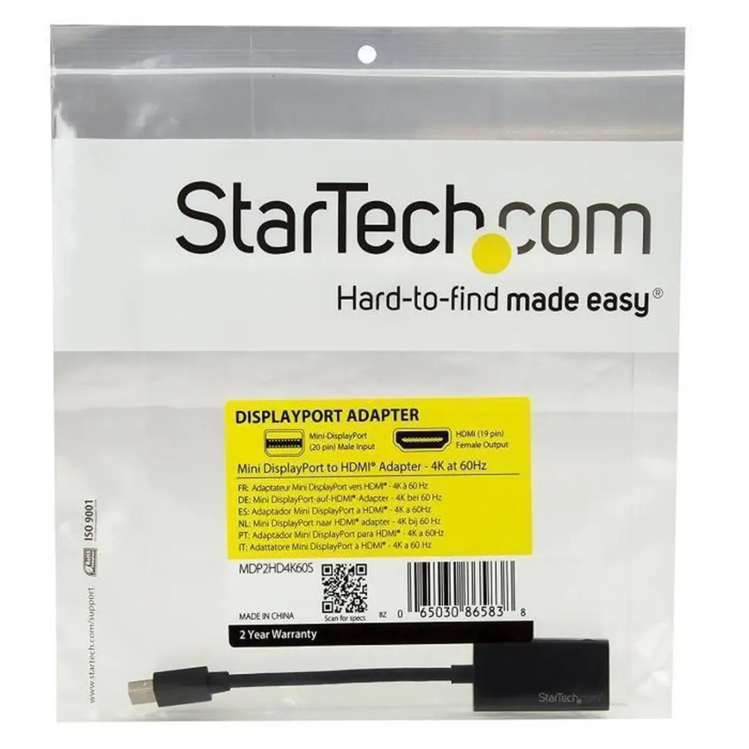 Startech MDP2HD4K60S Mini DisplayPort naar HDMI Adapter - 4K 60Hz - Zwart