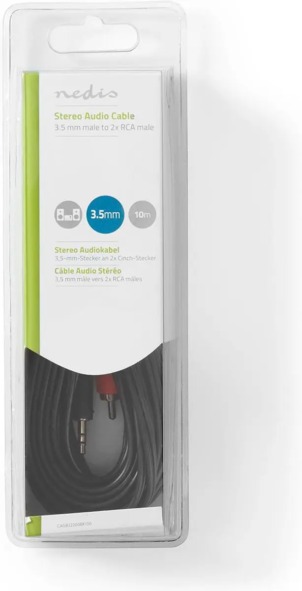 Nedis Stereo-Audiokabel 3,5mm naar 2x RCA - 10m - Zwart