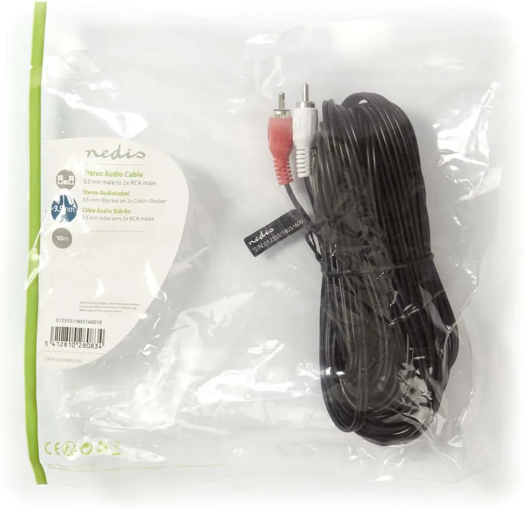 Nedis Stereo-Audiokabel 3,5mm naar 2x RCA - 10m - Zwart