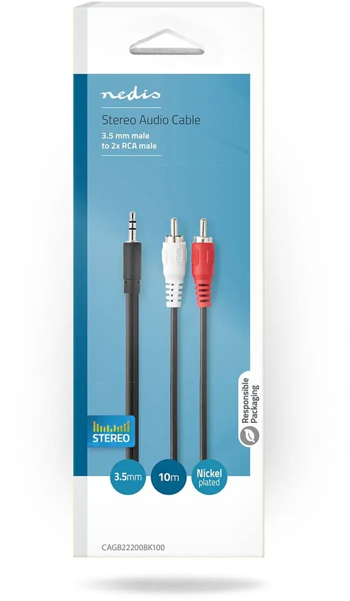 Nedis Stereo-Audiokabel 3,5mm naar 2x RCA - 10m - Zwart